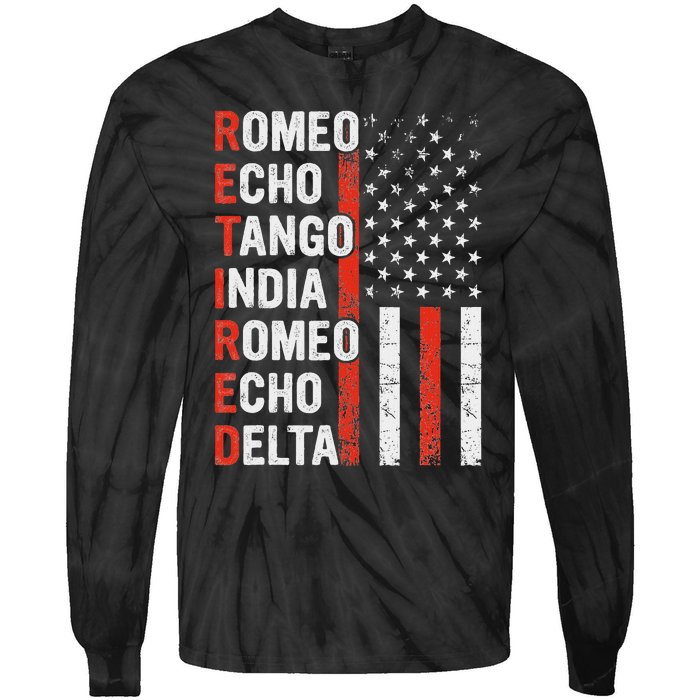 Phonetic Alphabet Retired Veteran Retirement Army Military Tie-Dye Long Sleeve Shirt