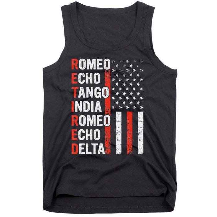 Phonetic Alphabet Retired Veteran Retirement Army Military Tank Top