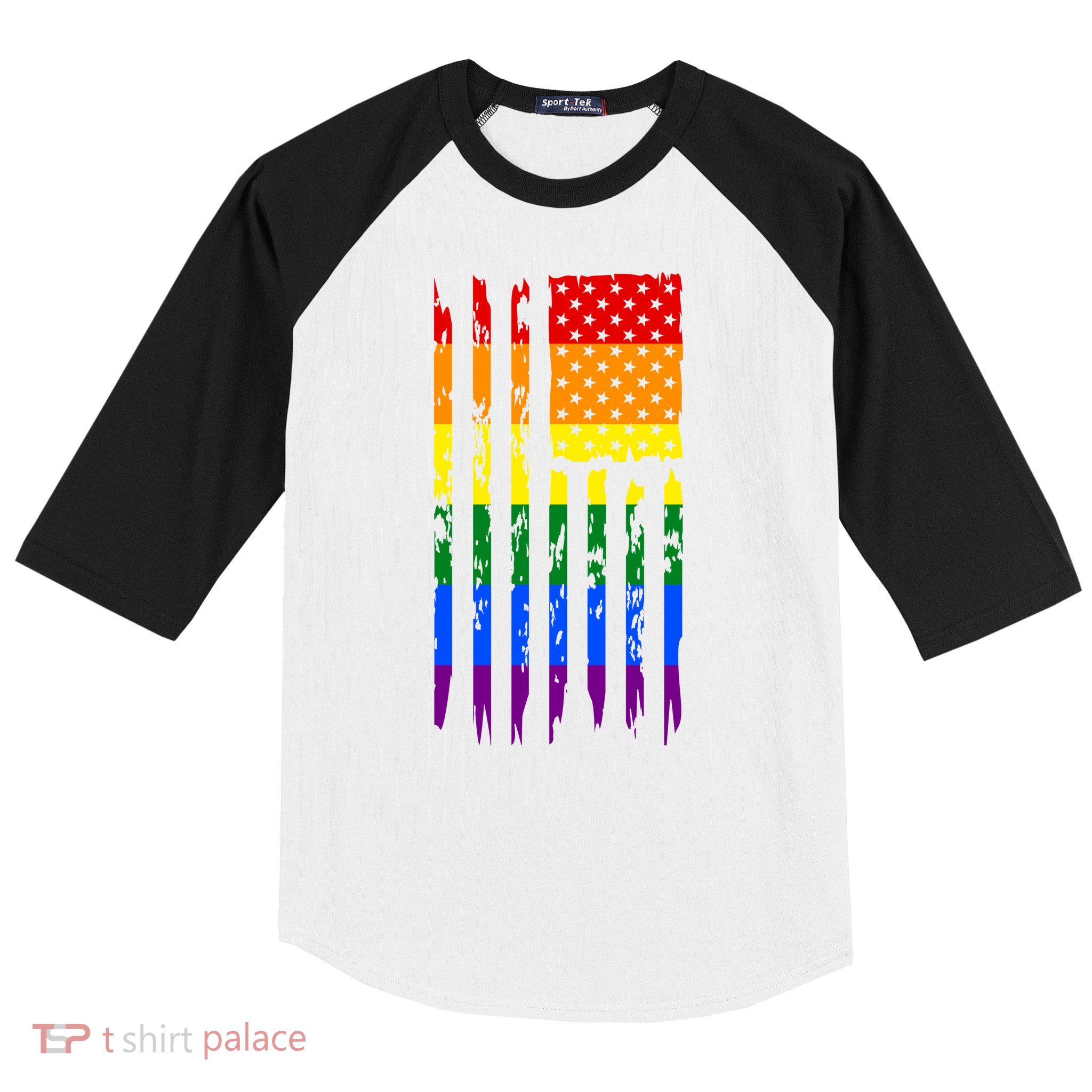 Pride American Rainbow Flag Baseball Sleeve Shirt