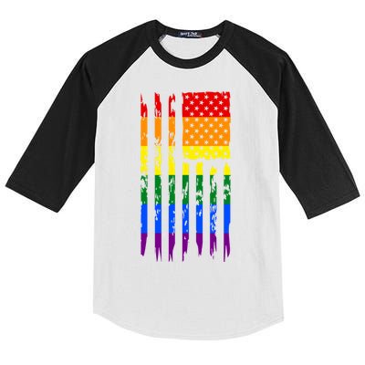 Pride American Rainbow Flag Kids Colorblock Raglan Jersey