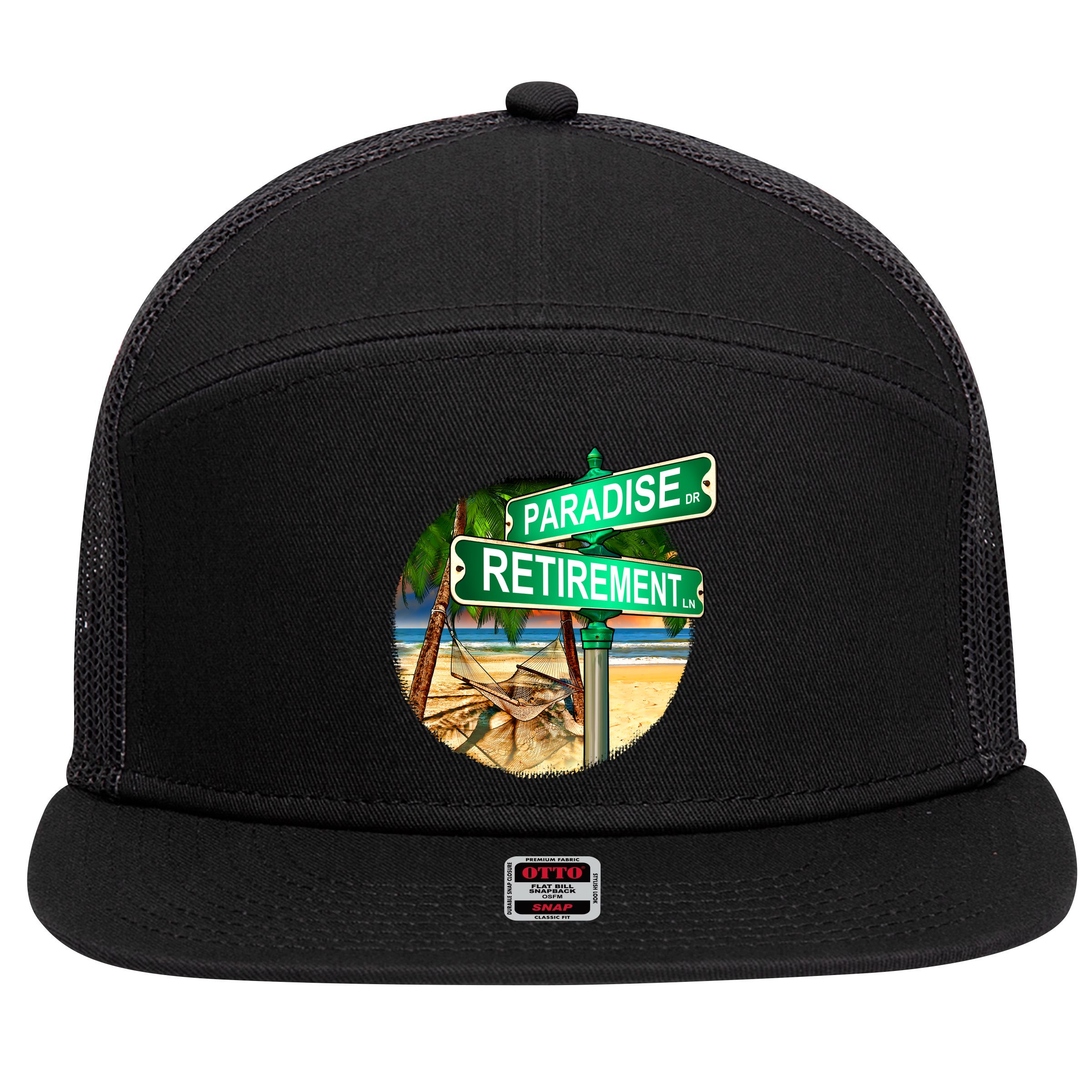 Paradise Dr Retirement Ln 7 Panel Mesh Trucker Snapback Hat