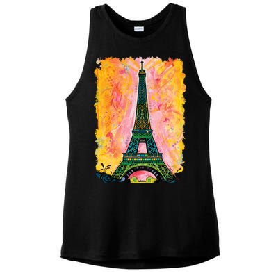 Paris France Colorful Eiffel Tower Ladies PosiCharge Tri-Blend Wicking Tank