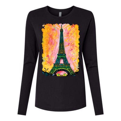 Paris France Colorful Eiffel Tower Womens Cotton Relaxed Long Sleeve T-Shirt