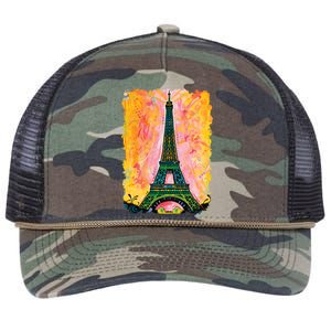 Paris France Colorful Eiffel Tower Retro Rope Trucker Hat Cap