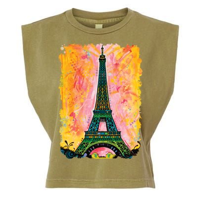 Paris France Colorful Eiffel Tower Garment-Dyed Women's Muscle Tee