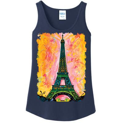 Paris France Colorful Eiffel Tower Ladies Essential Tank