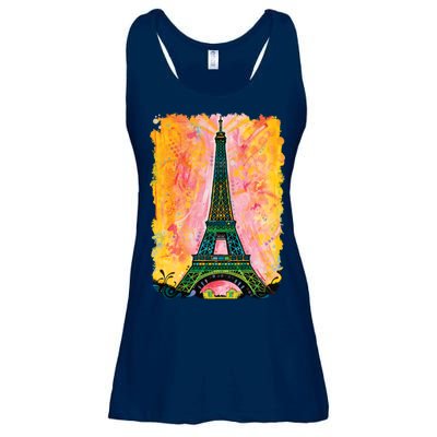 Paris France Colorful Eiffel Tower Ladies Essential Flowy Tank