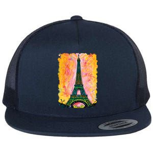 Paris France Colorful Eiffel Tower Flat Bill Trucker Hat