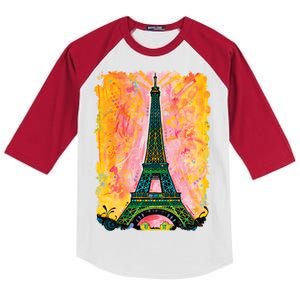 Paris France Colorful Eiffel Tower Kids Colorblock Raglan Jersey