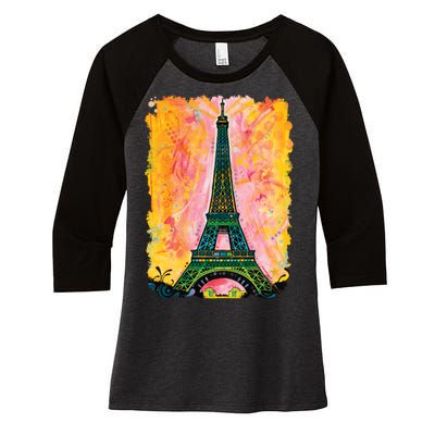 Paris France Colorful Eiffel Tower Women's Tri-Blend 3/4-Sleeve Raglan Shirt