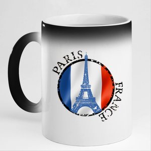 Paris France Peace Eiffel Tower Flag 11oz Black Color Changing Mug