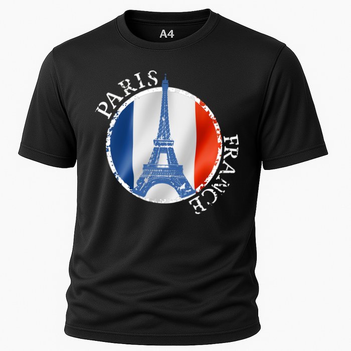 Paris France Peace Eiffel Tower Flag Cooling Performance Crew T-Shirt