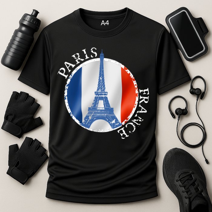 Paris France Peace Eiffel Tower Flag Cooling Performance Crew T-Shirt