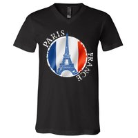 Paris France Peace Eiffel Tower Flag V-Neck T-Shirt