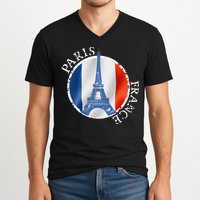 Paris France Peace Eiffel Tower Flag V-Neck T-Shirt