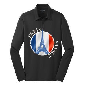 Paris France Peace Eiffel Tower Flag Silk Touch Performance Long Sleeve Polo