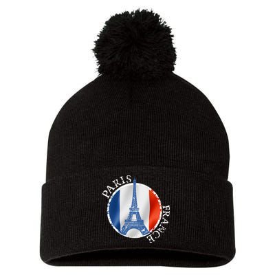 Paris France Peace Eiffel Tower Flag Pom Pom 12in Knit Beanie