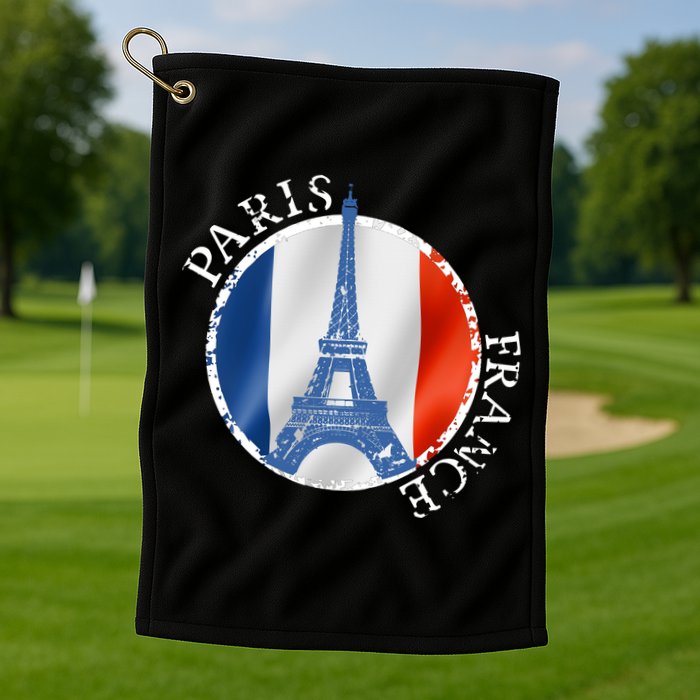 Paris France Peace Eiffel Tower Flag Golf Towel
