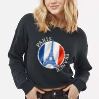 Paris France Peace Eiffel Tower Flag Cropped Pullover Crew