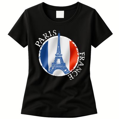Paris France Peace Eiffel Tower Flag Womens T-Shirt