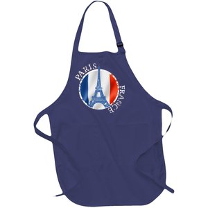 Paris France Peace Eiffel Tower Flag Full-Length Apron With Pockets