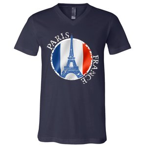 Paris France Peace Eiffel Tower Flag V-Neck T-Shirt