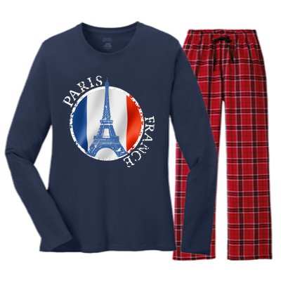 Paris France Peace Eiffel Tower Flag Women's Long Sleeve Flannel Pajama Set 