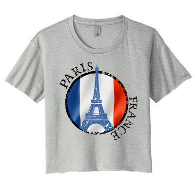 Paris France Peace Eiffel Tower Flag Women's Crop Top Tee