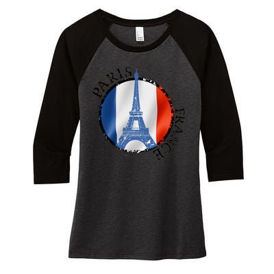 Paris France Peace Eiffel Tower Flag Women's Tri-Blend 3/4-Sleeve Raglan Shirt