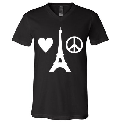 Paris Peace Sign Eiffel Tower V-Neck T-Shirt