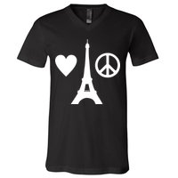 Paris Peace Sign Eiffel Tower V-Neck T-Shirt