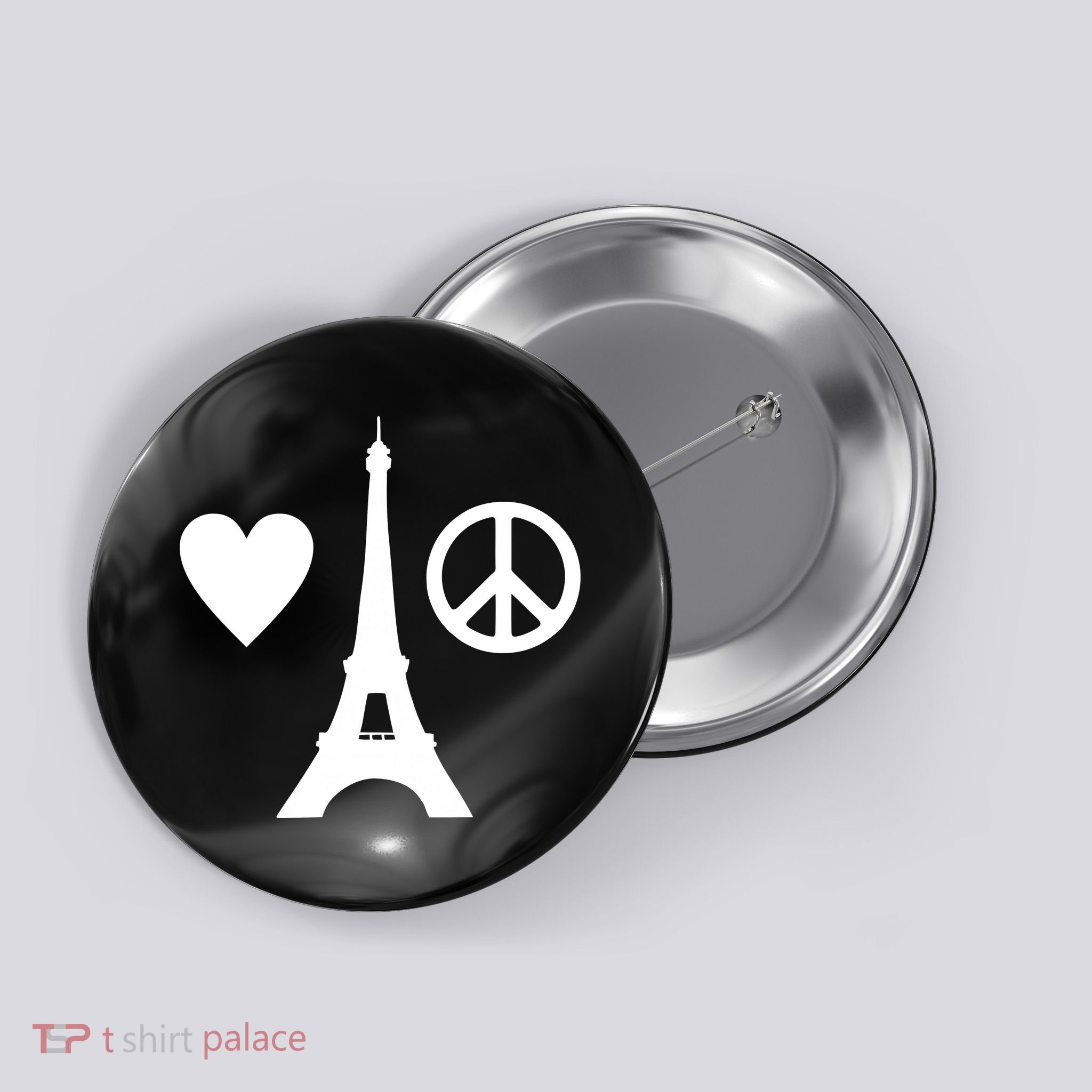 Paris Peace Sign Eiffel Tower Button