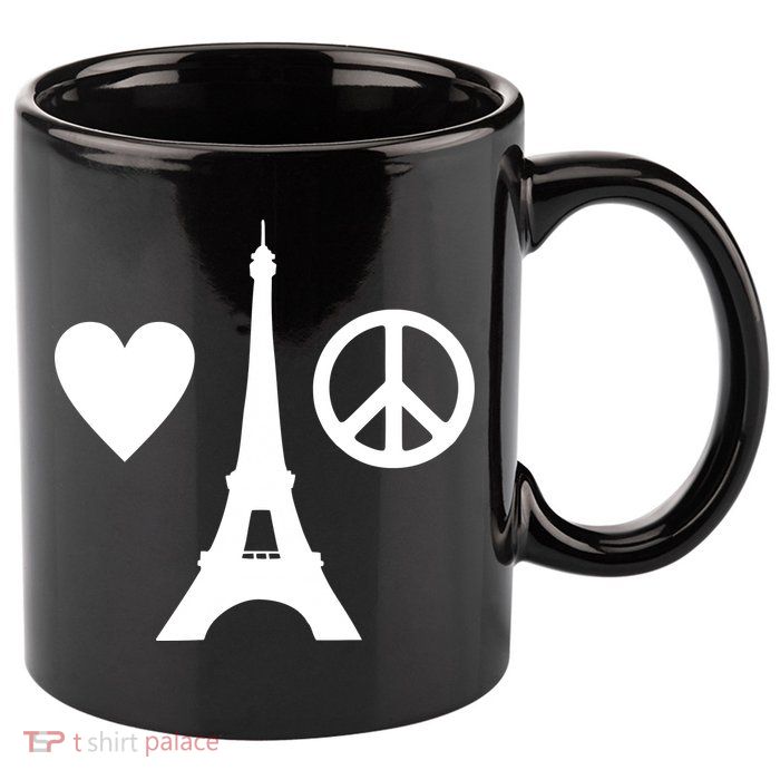 Paris Peace Sign Eiffel Tower 11oz C Handle Ceramic Mug