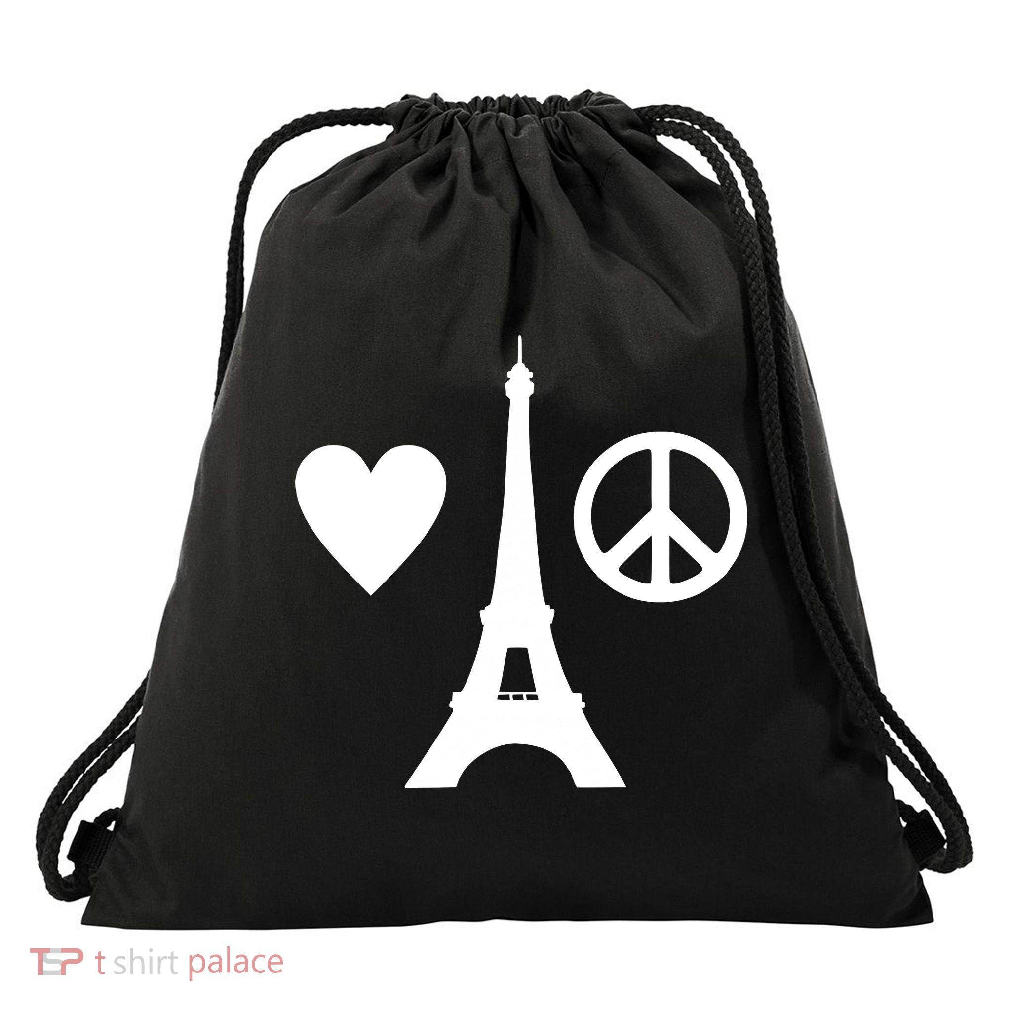 Paris Peace Sign Eiffel Tower Drawstring Bag