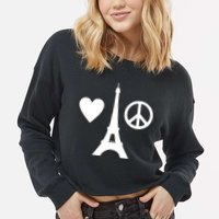 Paris Peace Sign Eiffel Tower Cropped Pullover Crew