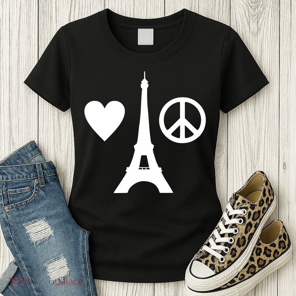 Paris Peace Sign Eiffel Tower Womens T-Shirt