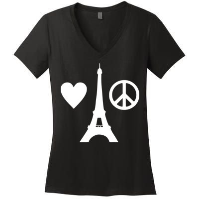Paris Peace Sign Eiffel Tower Women's V-Neck T-Shirt