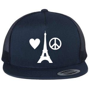 Paris Peace Sign Eiffel Tower Flat Bill Trucker Hat