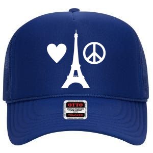 Paris Peace Sign Eiffel Tower High Crown Mesh Back Trucker Hat