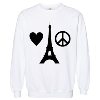 Paris Peace Sign Eiffel Tower Garment-Dyed Sweatshirt