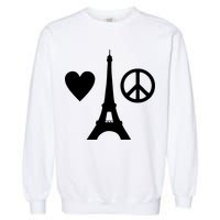 Paris Peace Sign Eiffel Tower Garment-Dyed Sweatshirt