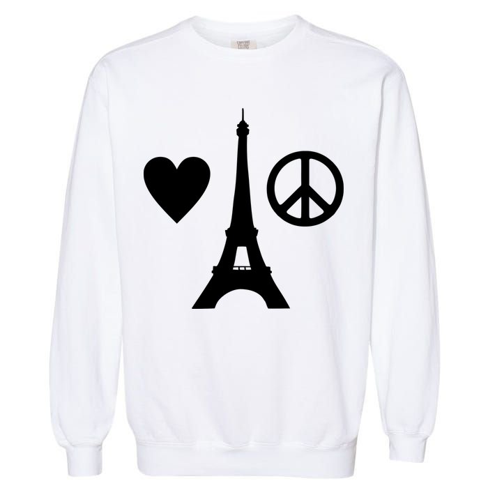 Paris Peace Sign Eiffel Tower Garment-Dyed Sweatshirt