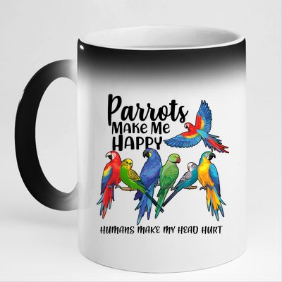 Parrots Make Me Happy Human Make My Head Hurt 11oz Black Color Changing Mug