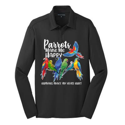 Parrots Make Me Happy Human Make My Head Hurt Silk Touch Performance Long Sleeve Polo