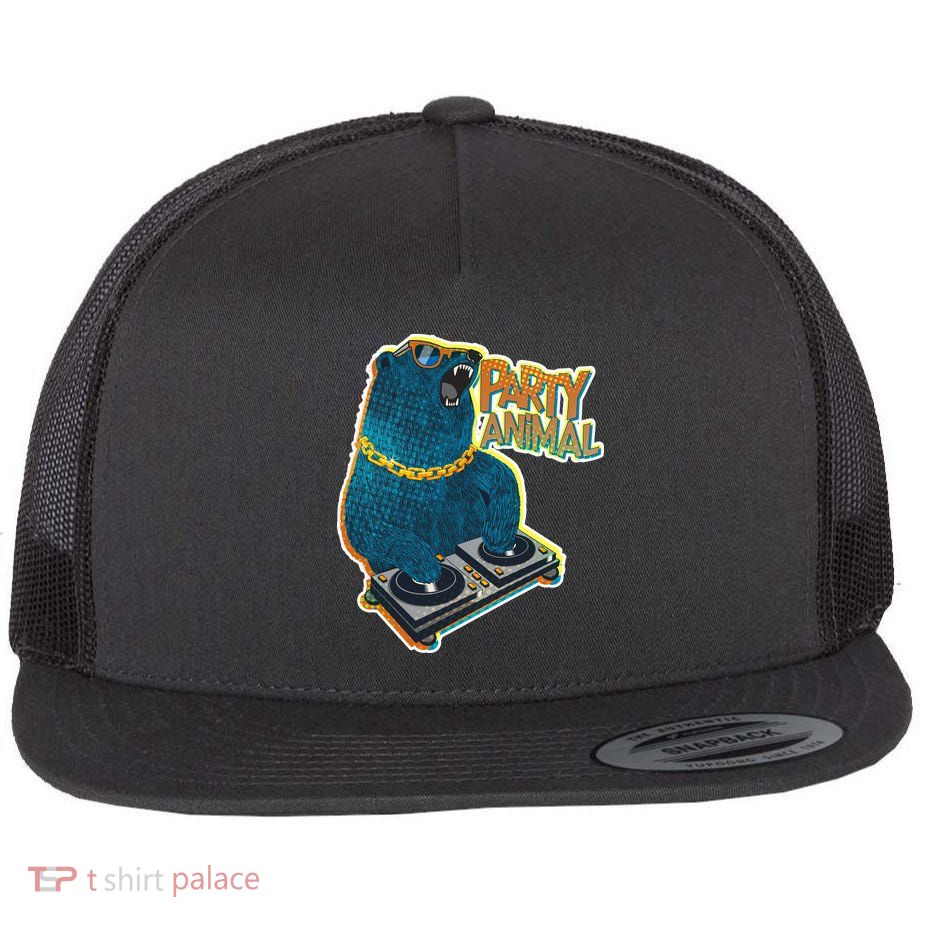 Party Animal - DJ Bear Flat Bill Trucker Hat