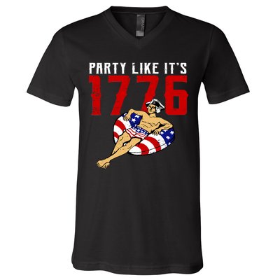 Party Like It's 1776 Patriotic George Washington V-Neck T-Shirt