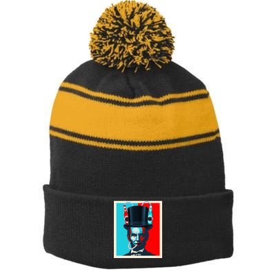 Party With Abe - Abraham Lincoln Drinking Beer Stripe Pom Pom Beanie