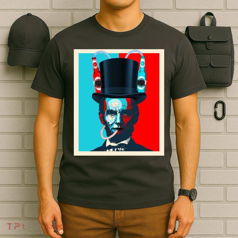 Party With Abe - Abraham Lincoln Drinking Beer T-Shirt