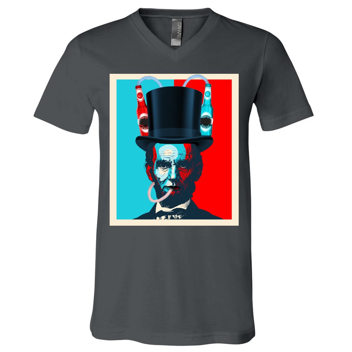 Party With Abe - Abraham Lincoln Drinking Beer V-Neck T-Shirt