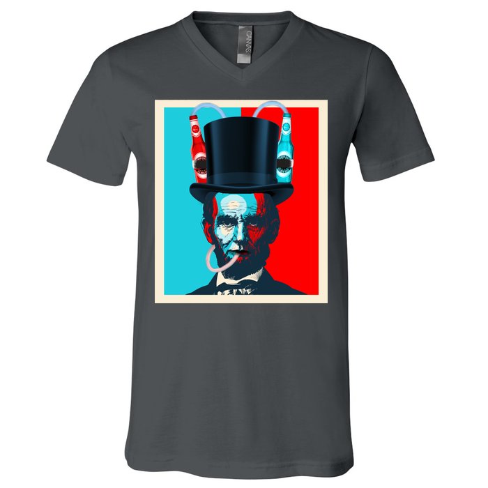 Party With Abe - Abraham Lincoln Drinking Beer V-Neck T-Shirt